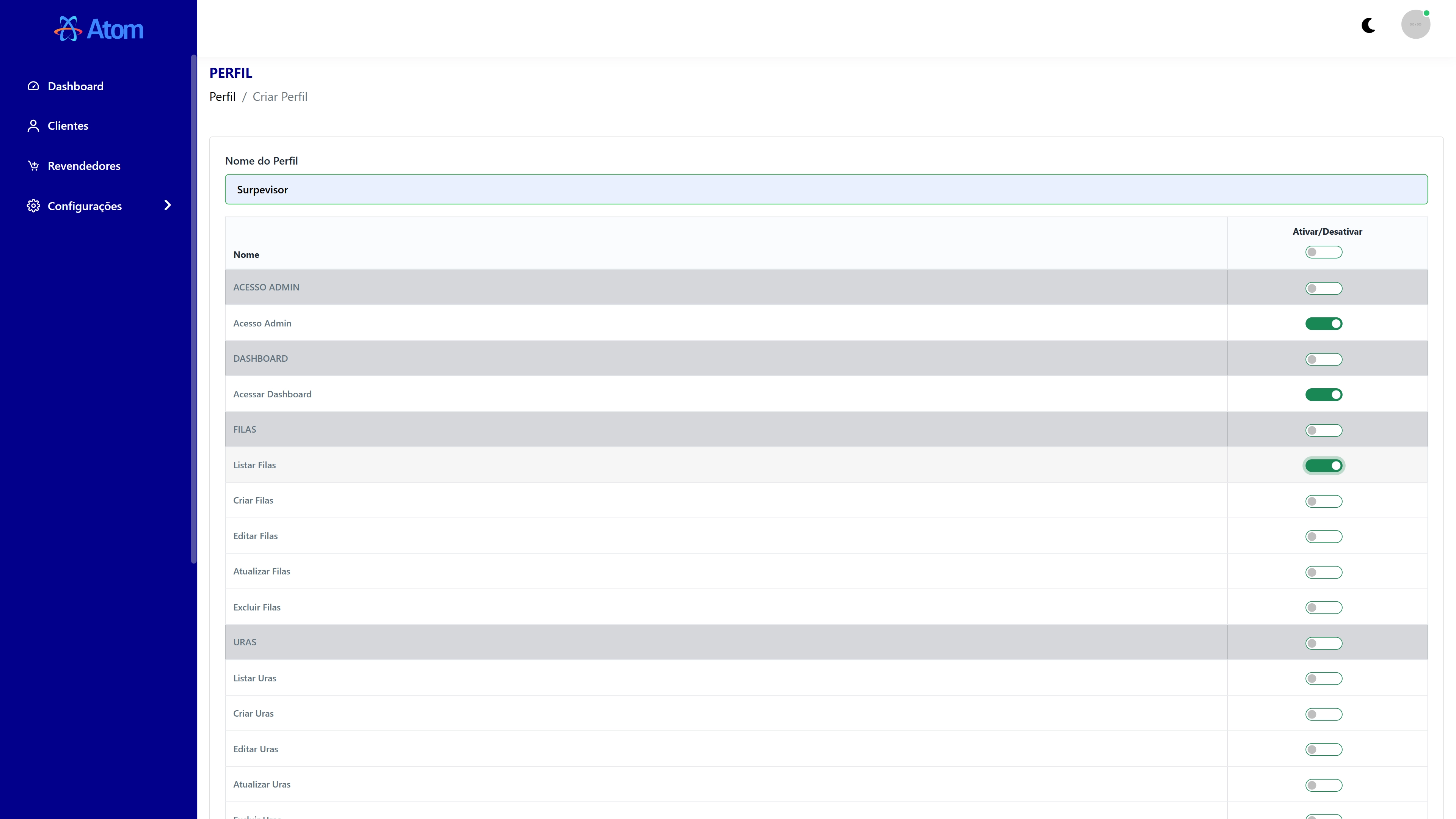 Plataforma da Atom Voip - Tela 1