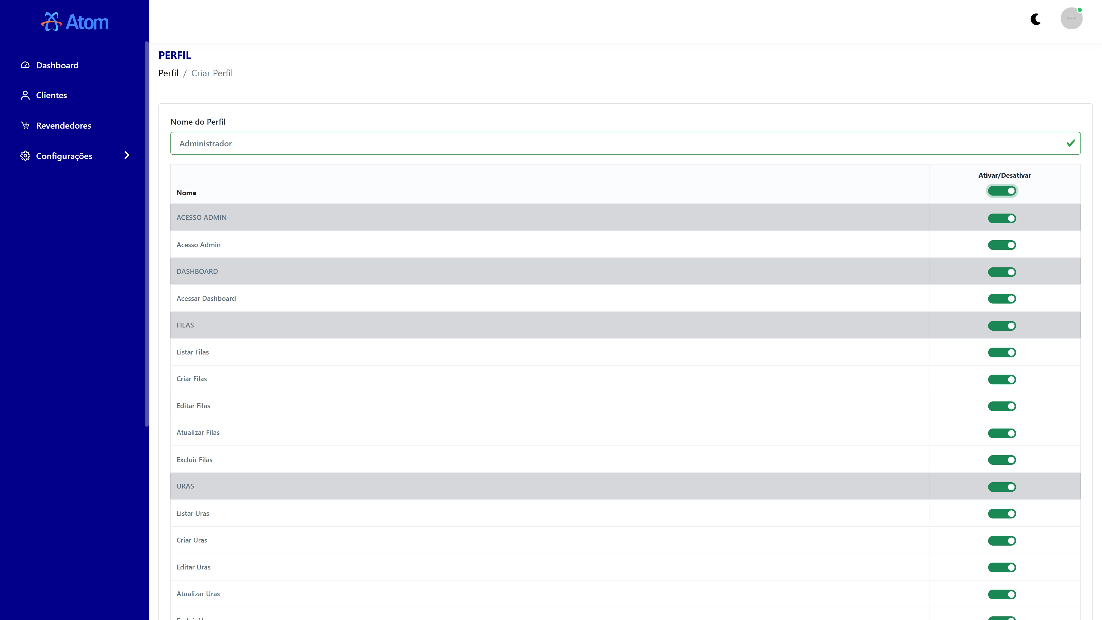 Plataforma da Atom Voip - Tela 2
