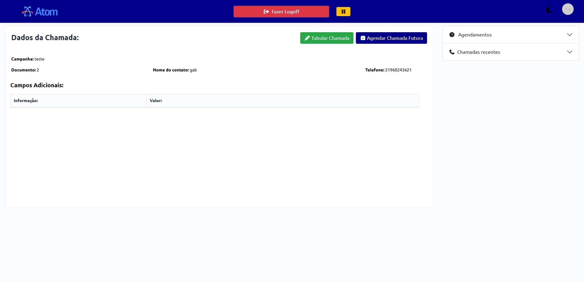 Plataforma da Atom Voip - Tela 2