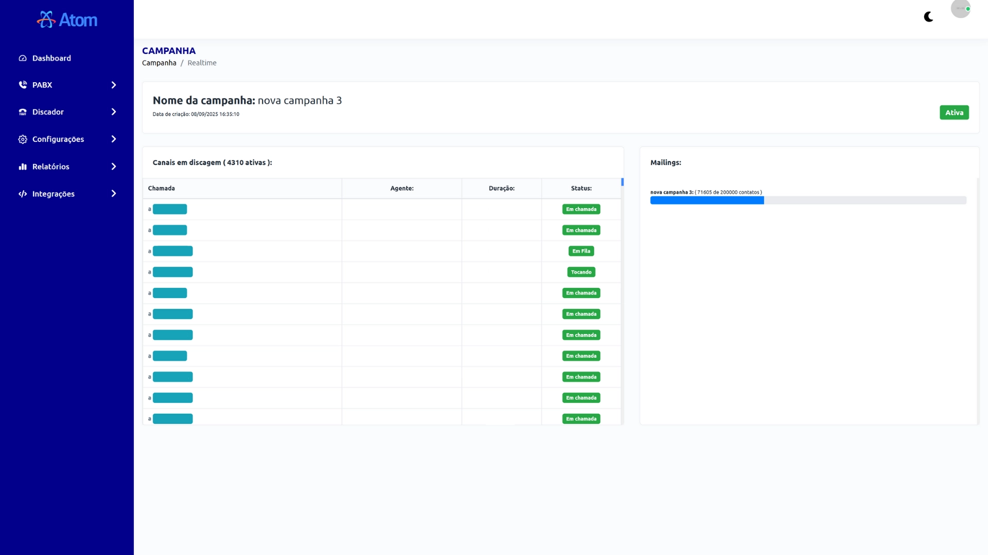 Plataforma da Atom Voip - Tela 1